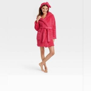 Colsie Women's 2pc Hoodie Robe and Headband Set - Hot Pink Size XS/S